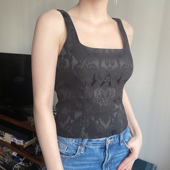 90s Black Floral Corset Top (6) - Picture 6 of 8